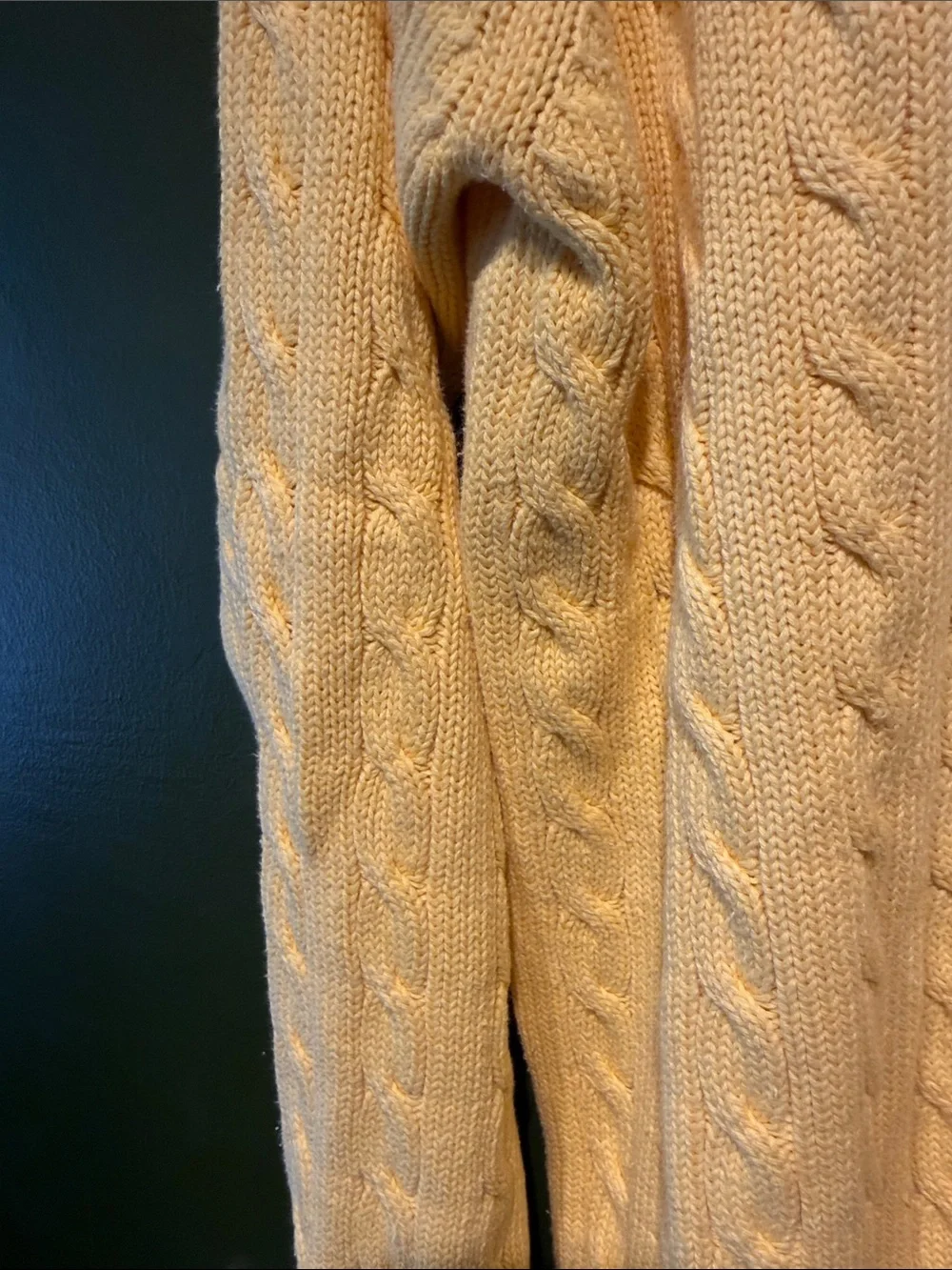 Vintage 90’s J. Crew Men’s Yellow Cable-Knit Crewneck Fisherman Sweater